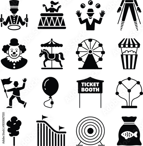 Circus Carnival and Amusement Park Icons