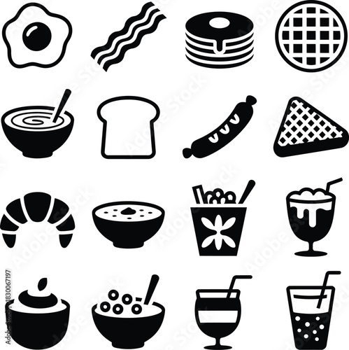 Breakfast Food and Morning Meal Icons