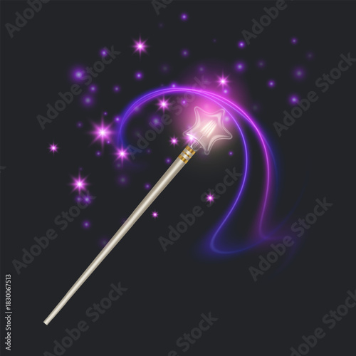 Fairytale magic wand fantastic magical light sparkle trail, Vector format