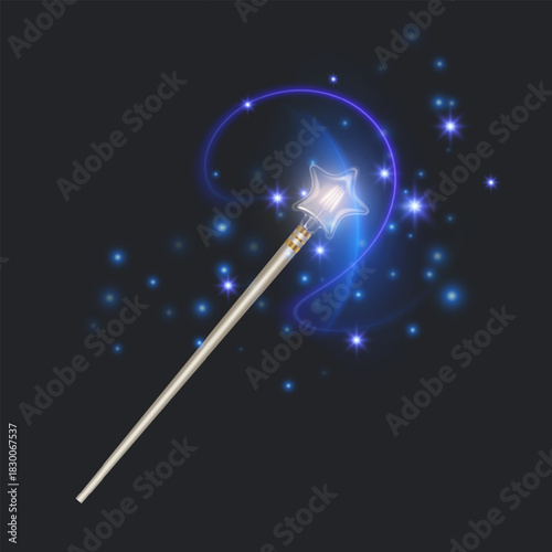 Fairytale magic wand fantastic magical light sparkle trail, Vector format