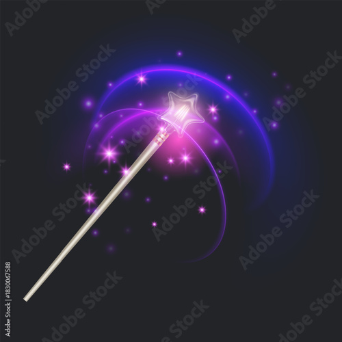 Fairytale magic wand fantastic magical light sparkle trail, Vector format