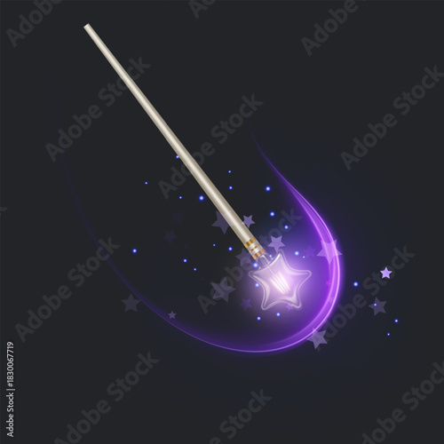 Fairytale magic wand fantastic magical light sparkle trail, Vector format