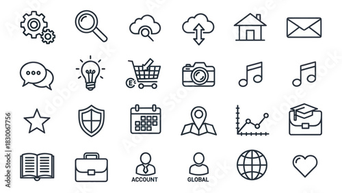 Collection of Essential Line Icons for Web and App Design.