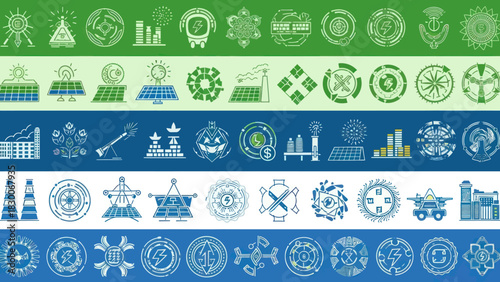 Diverse Icons Representing Energy, Industry, and Technology Concepts.