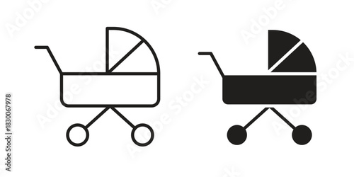 Baby carriage icon or logo pack. Vector Illustration Outline and flat