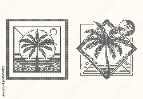 Monochrome Palm Tree Stipple Halftone Dot Matrix Geometric Art