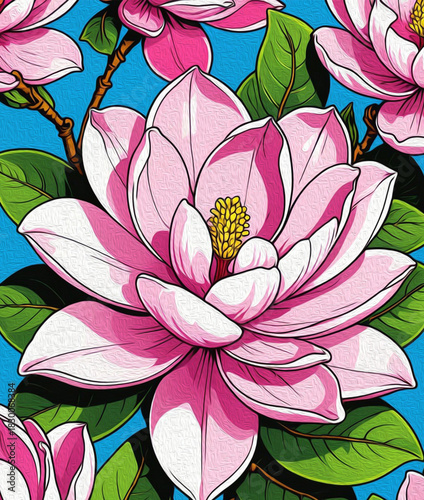 Magnolia flowers.  Pattern for printing on wall decorations, covers, leaflets