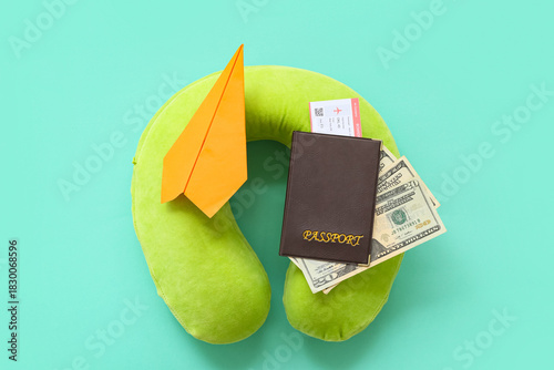Paper plane, travel pillow,...