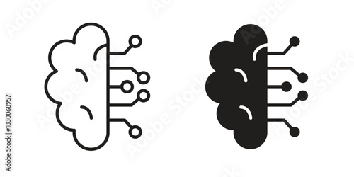 Brain circuit icon or logo pack. Vector Illustration Outline and flat