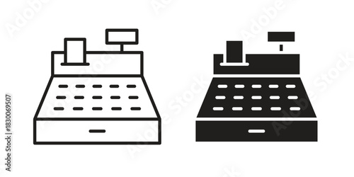 Cash register icon or logo pack. Vector Illustration Outline and flat