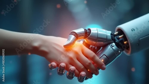 Human and Robot Handshake in Future Tech.