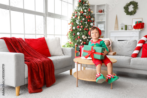 Cute little boy in elf cost...