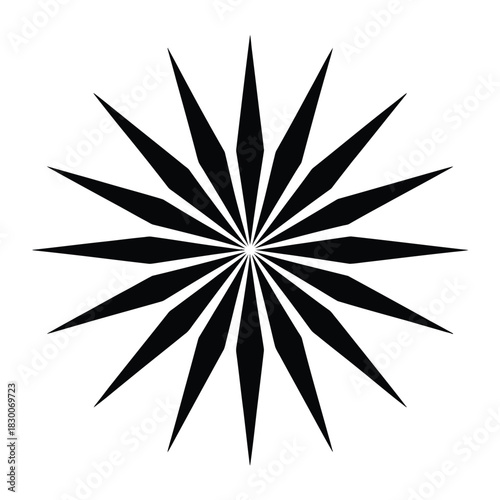 A black starburst graphic with sharp points radiates from a central circle.