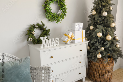 Christmas tree and chest of...