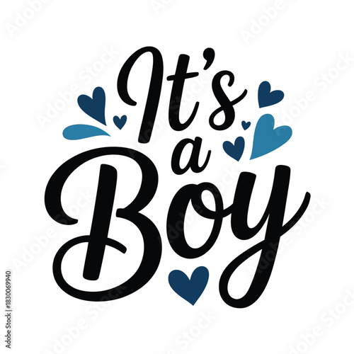 It's a boy announcement with decorative hearts and splashes