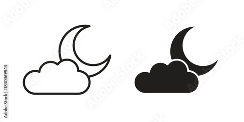Cloud moon icon or logo pack. Vector Illustration Outline and flat