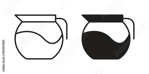 Coffee pot icon or logo pack. Vector Illustration Outline and flat