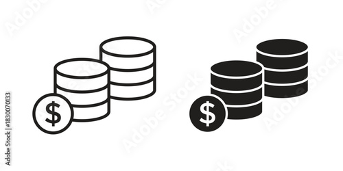 Coins icon or logo pack. Vector Illustration Outline and flat