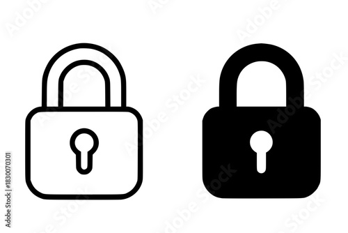 Icon, padlock illustration, black and white, outline and silhouette