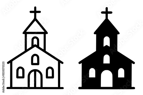 Icon, chruch illustration, black and white, outline and silhouette