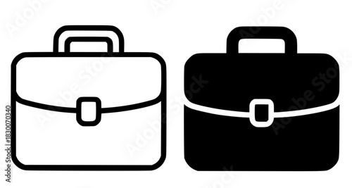 Icon, briefcase illustration, black and white, outline and silhouette