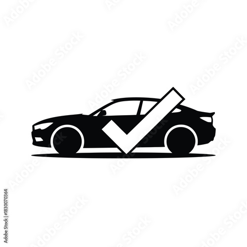 Silhouette of a modern car with a large checkmark indicating approval or selection.