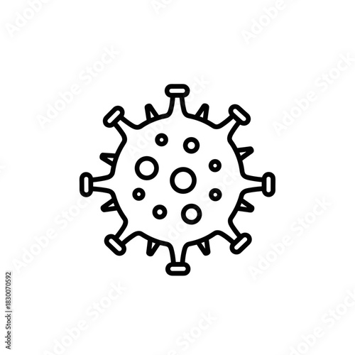 Virus illustration in black and white outline style with circular shape  