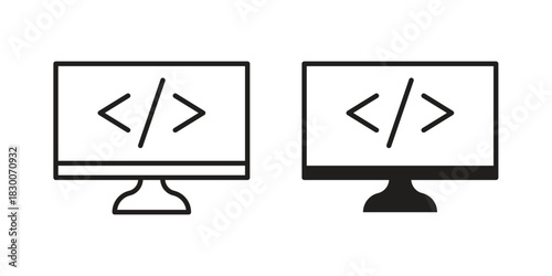 Display code icon or logo pack. Vector Illustration Outline and flat