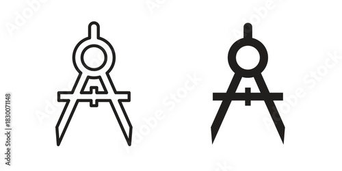 Drafting compass icon or logo pack. Vector Illustration Outline and flat
