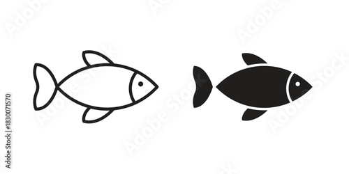 Fish icon or logo pack. Vector Illustration Outline and flat
