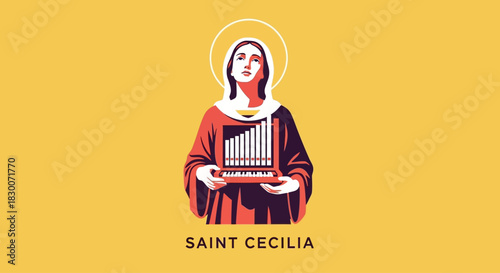 Celebrate Saint Cecilia with this modern organ art, perfect for church bulletins or classical music marketing materials, conveying tradition and faith with artistic flair