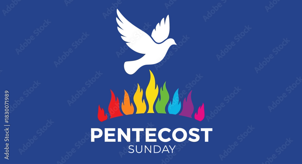 Obraz premium Celebrate Pentecost Sunday with vibrant flames, a dove of peace, and a message of faith and unity for your church or religious community's announcements