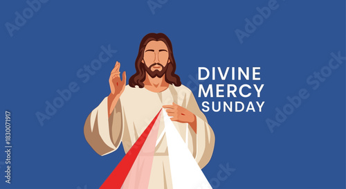 Celebrate Divine Mercy Sunday with this powerful illustration of Jesus, radiating hope and faith, perfect for religious celebrations and spiritual content, inspiring compassion