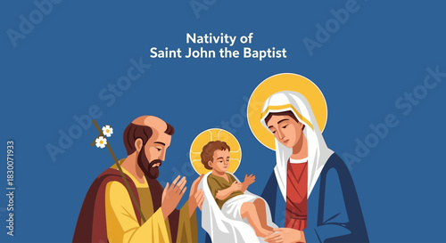 Celebrate the Nativity of Saint John the Baptist with this heartwarming illustration of his birth, perfect for religious education materials and holiday greeting cards