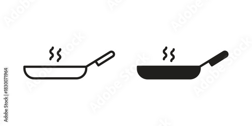 Frying pan icon or logo pack. Vector Illustration Outline and flat