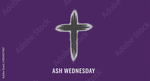 Symbolic Christian cross for Ash Wednesday observance, a somber reminder of mortality and repentance in the Lenten season, expressing faith and spiritual reflection on purple background