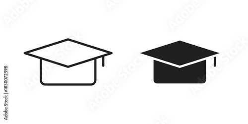 Graduation cap icon or logo pack. Vector Illustration Outline and flat