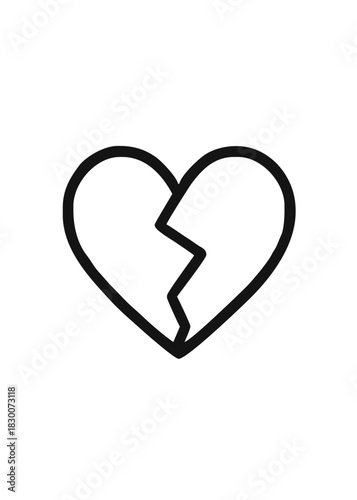 Vector broken heart line icon, sad love symbol for breakup, divorce, heartbreak, relationship problems, emotional pain and negative social media reactions
