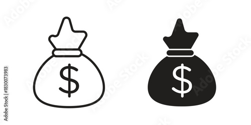 Money bag icon or logo pack. Vector Illustration Outline and flat