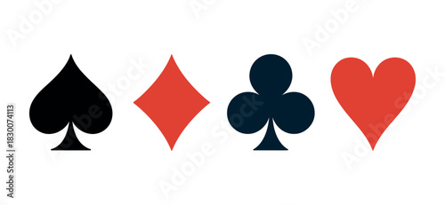 A simple illustration of four card suits on a white background in a row