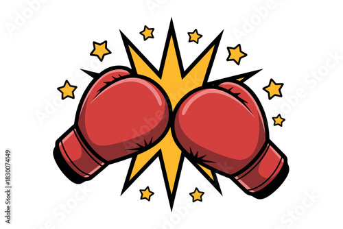 Illustration of two red boxing gloves colliding with a starburst effect