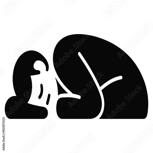 Stylized silhouette of a person bowed down in grief or despair with head in hands representing sadness and emotional distress