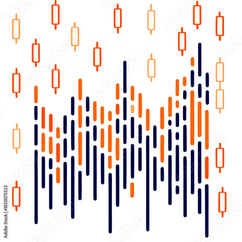 Abstract financial candlestick chart pattern with dark background silhouette isolated on white background isolated on transparent background