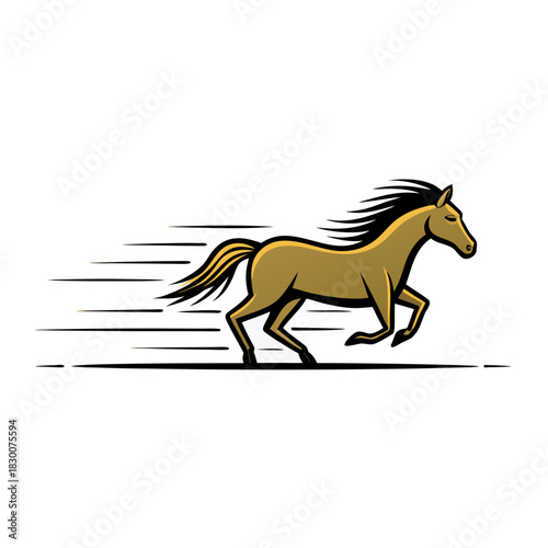Stylized golden horse running with motion blur effect silhouette isolated on white background isolated on transparent background