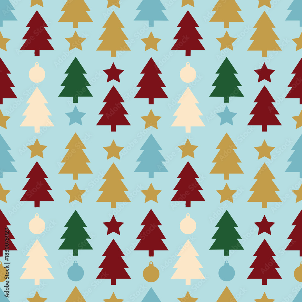 Obraz premium Christmas Tree and Star Seamless Pattern