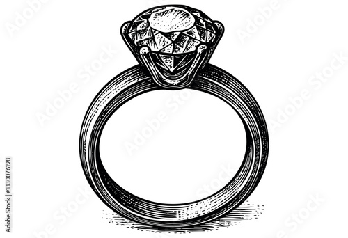 Detailed vintage engraving illustration of a diamond wedding ring — stock vector.