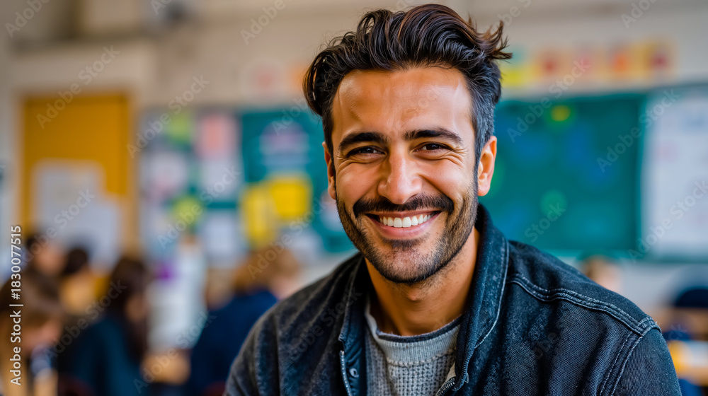 Fototapeta premium A man with a beard and mustache is smiling at the camera