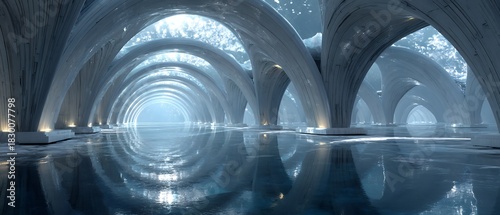 Fototapeta Naklejka Na Ścianę i Meble -  ice cavern with translucent arches and reflections