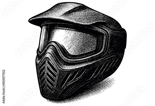 Detailed engraving illustration of a paintball protective mask — stock vector.