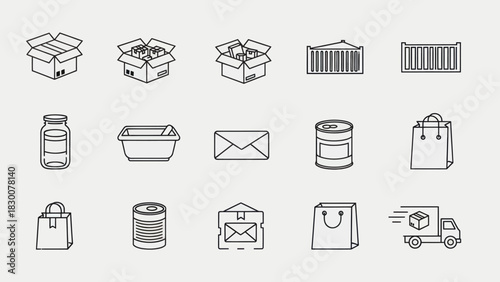 Collection of Packaging and Delivery Icons in Outline Style.